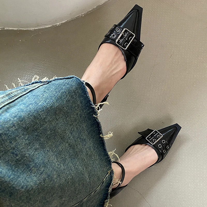 Black Fashion Pumps Women 4cm Heels Shoes Pointed Toe Footwear Shallow 2024 Female Ankle Buckle Strap Ladies High Heels Shoes