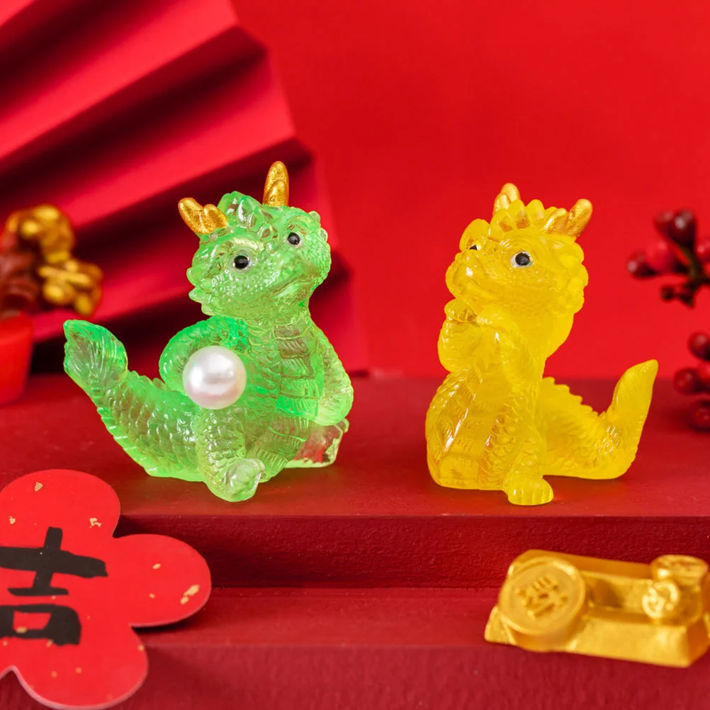 4 Pcs Year of Dragon Figurine Ornaments Micro Landscape Miniature Toy Resin Adornments for Garden