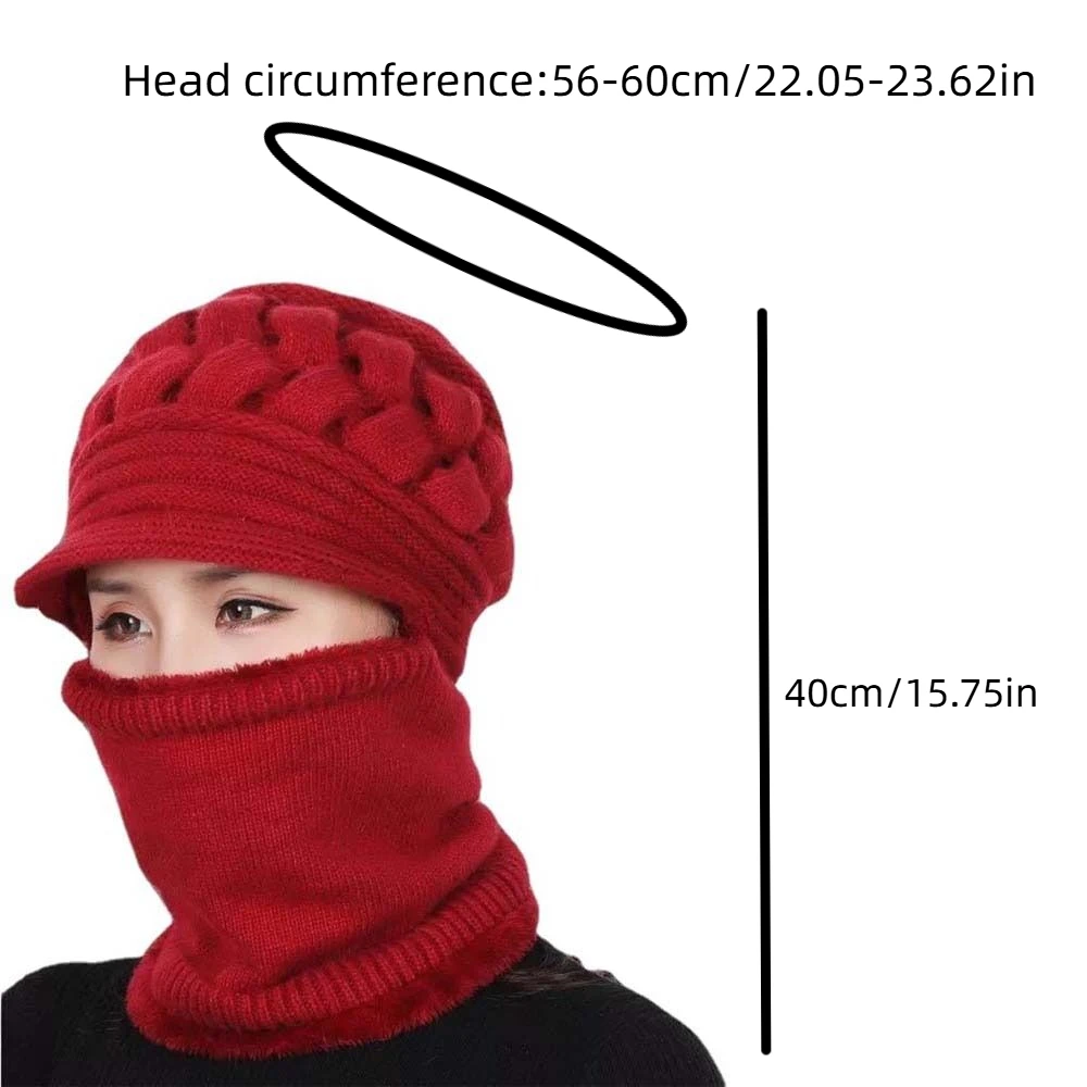 Versatile Coral Fleece Scarf And Hat Set Soft Elastic Hooded Thermal Cap Thickened Integrated Knitted Scarf Women
