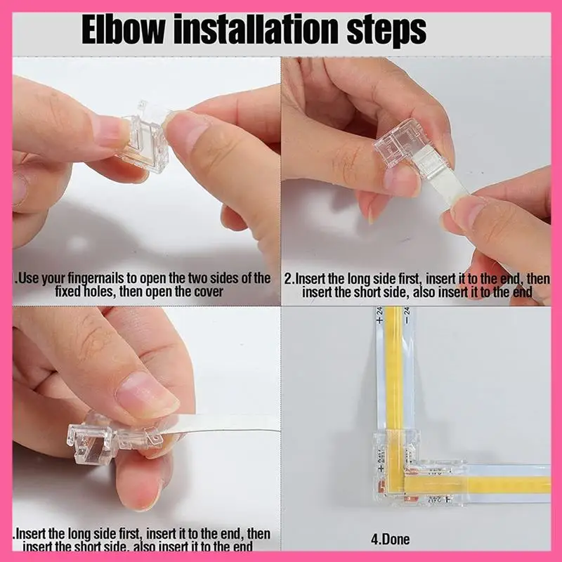 

ABNM Gapless 8Mm 2 Pin COB LED Strip Connector 8 Pack And L Shape 2 Pin 8Mm Cob LED Corner 2 Pack Part For 8Mm Cob LED Strip Lig