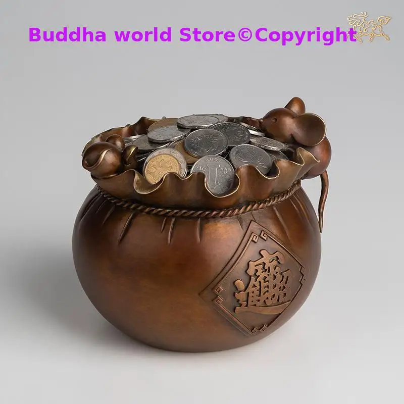 Asia High grade decoration Handmade color COPPER Cornucopia treasure bowl Sculpture statue bring GOOD LUCK money business