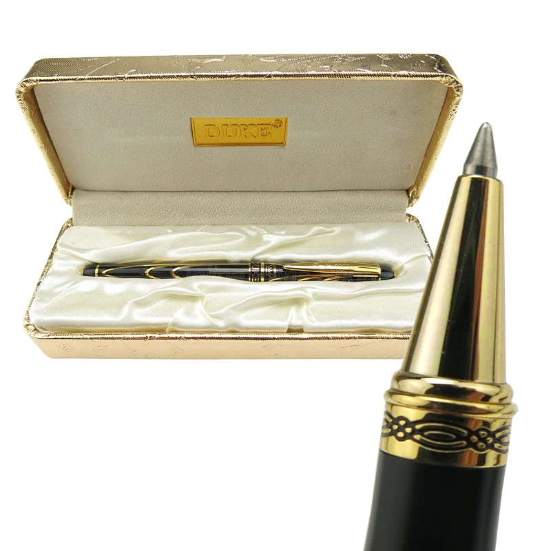 Duke Pioneer Golden Flower Pattern Refillable Roller Ball Pen Professional Stationery Supplies Writing Tool Pen Gift Pen Set