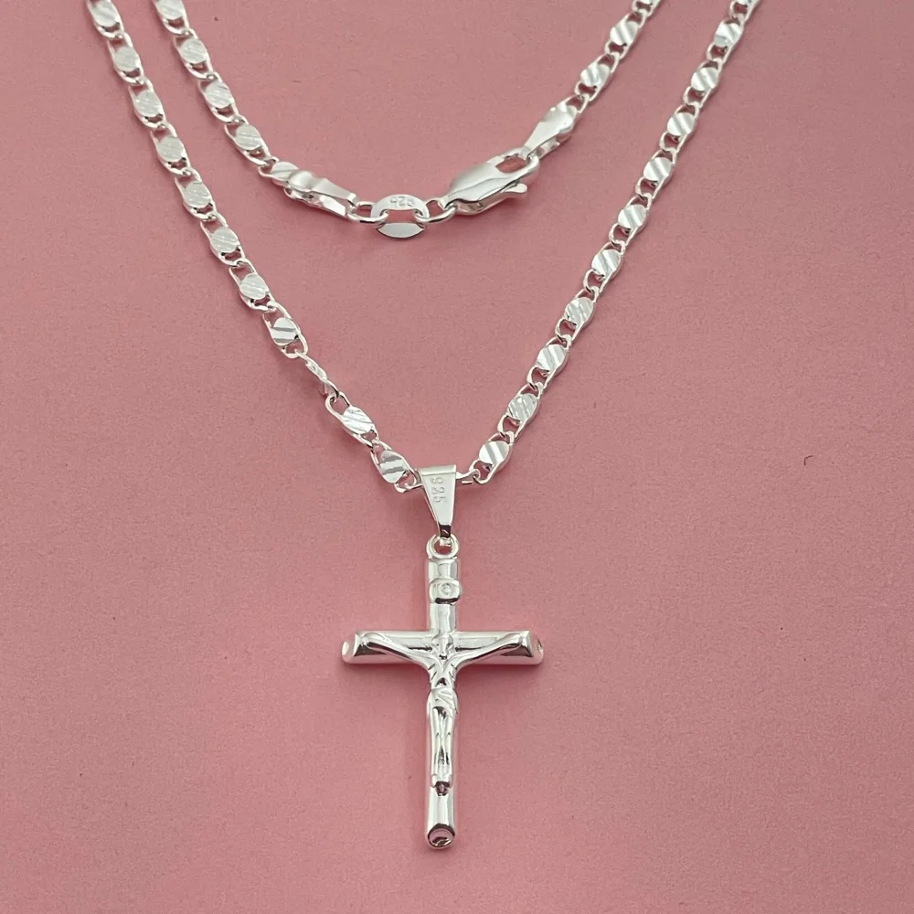 Lihong Unisex 925 Sterling Silber Kreuz-Halskette Christus Kruzifix Christlicher Schmuck Großhandel – Detail 4