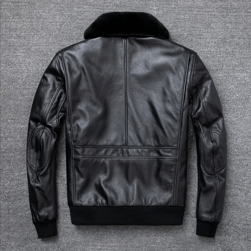 Air Force Flight Jacket Fur Collar Genuine Leather Top Layer Cowhide Leather Jacket Men Black Cowhide Coat Men's Winter Jacket