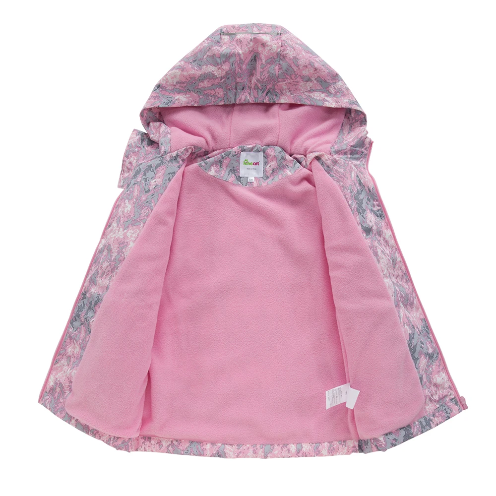 New 3-9T Kids Girls Fleece Outdoor Jackets Spring Autumn Outerwear Children Hooded Coats Zipper Windbreaker Floral Overcoats