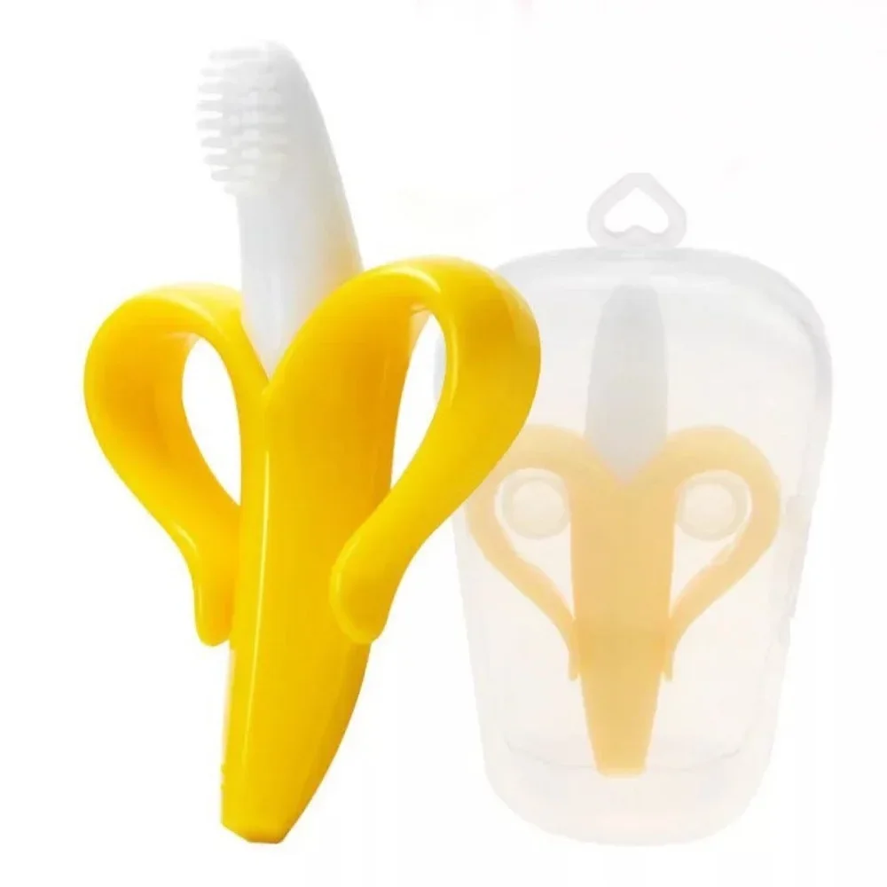 Baby Safe BPA Free Teether Toys Toddle Banana Training Toothbrush Silicone Chew Dental Care Toothbrush Nursing Beads Baby Gift