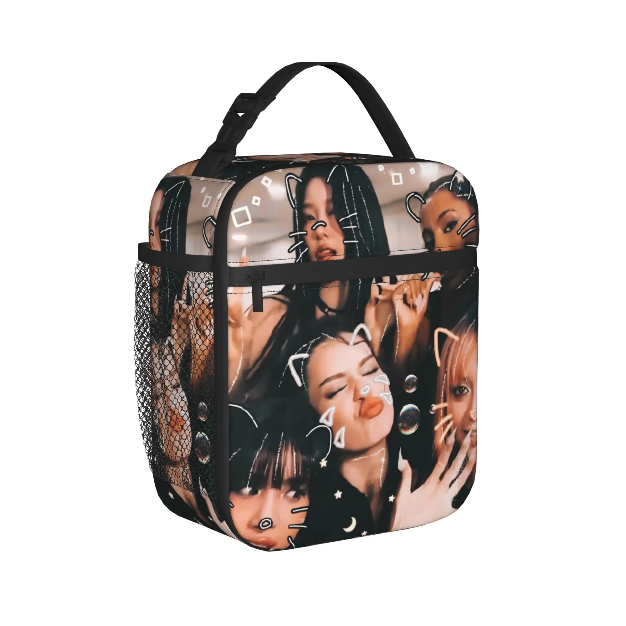 Katseye Music Girl Group Lunch Bag  Cute Lunch Box Travel Portable Zipper Thermal Lunch Bags For Men Oxford Print Cooler Bag