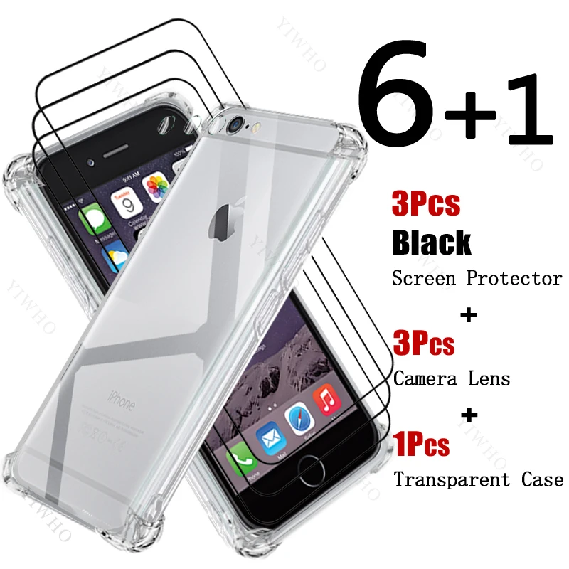 Full Cover Tempered Glass Screen Protectors for Apple IPhone 6 Soft Silicone Shockproof Case Safety Camera Lens for IPhone6 HD