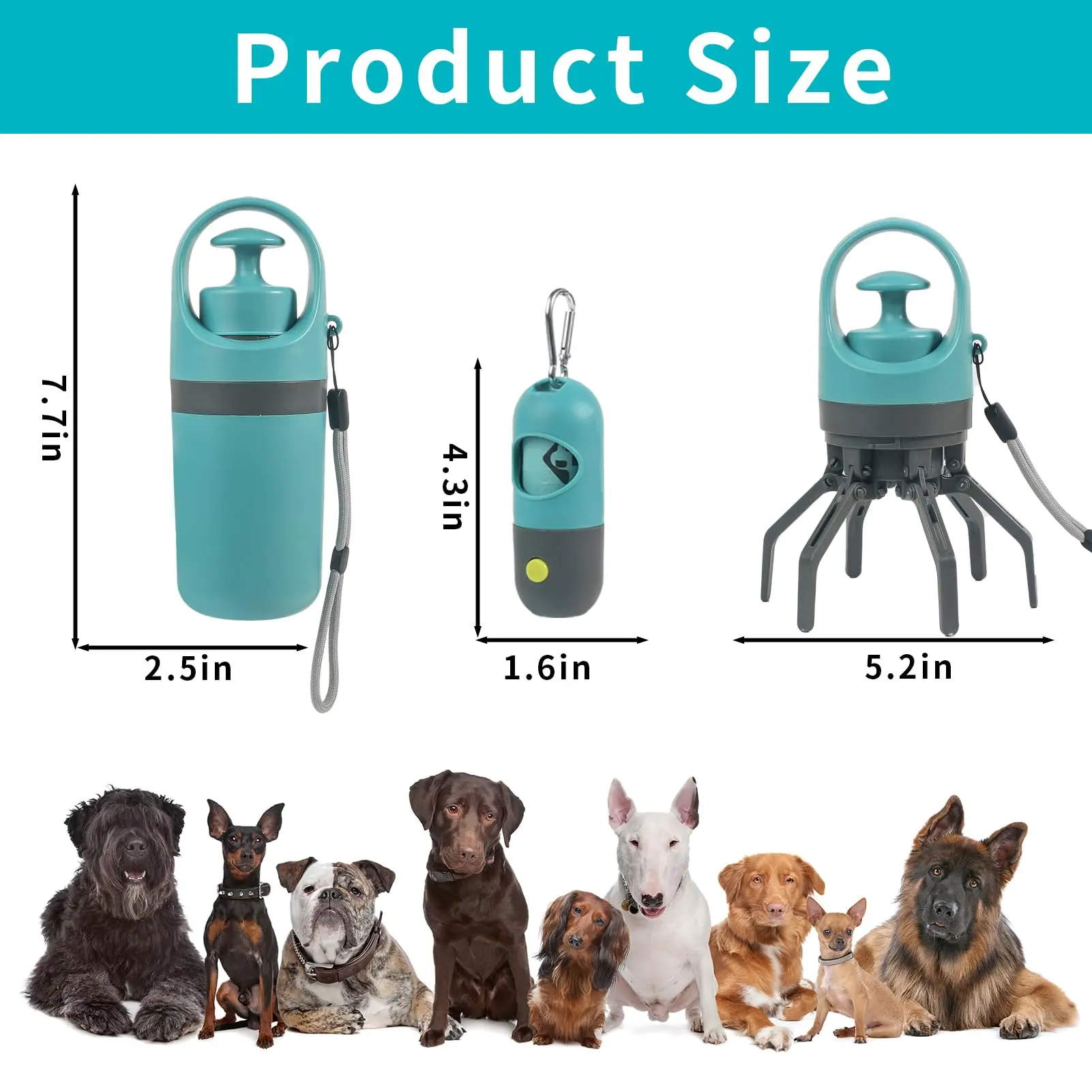 360 Portable Pooper Scooper with Bag Attachment & Dispenser – Lightweight Claw Poop Picker – Ideal for Small & Large Dogs