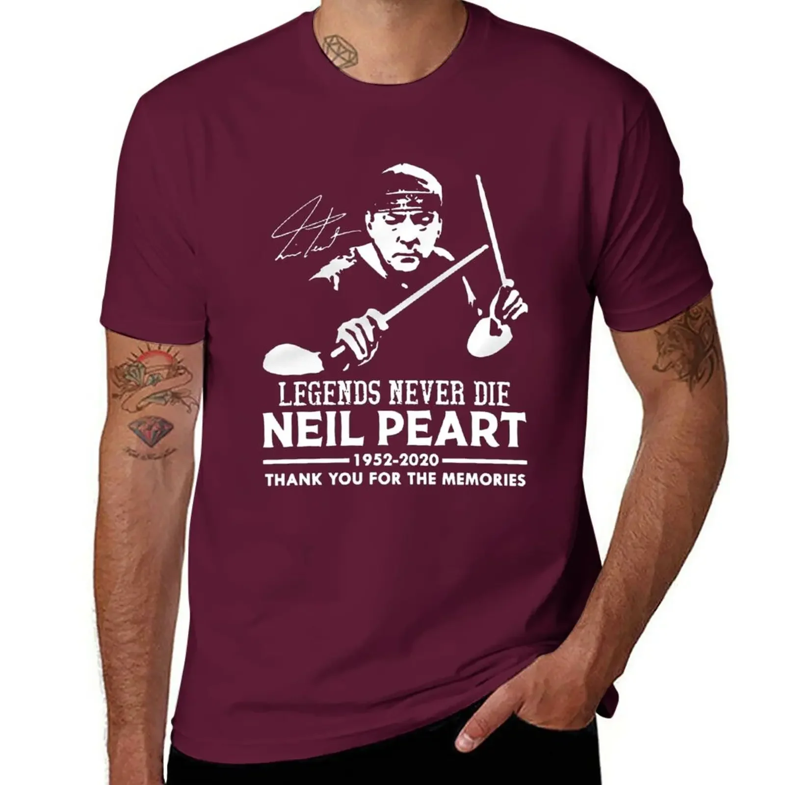 Summer tops black Men's t-shirts New Legends never Die Neil Peart Signature Thank You For The Memories T-Shirt men clothing