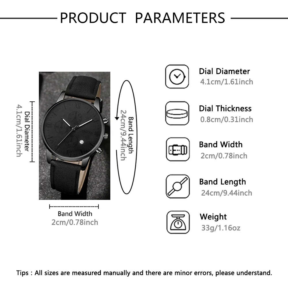 men's watch steel strap quartz watch strap necklace bracelet set suitable for daily wear and holiday gifts