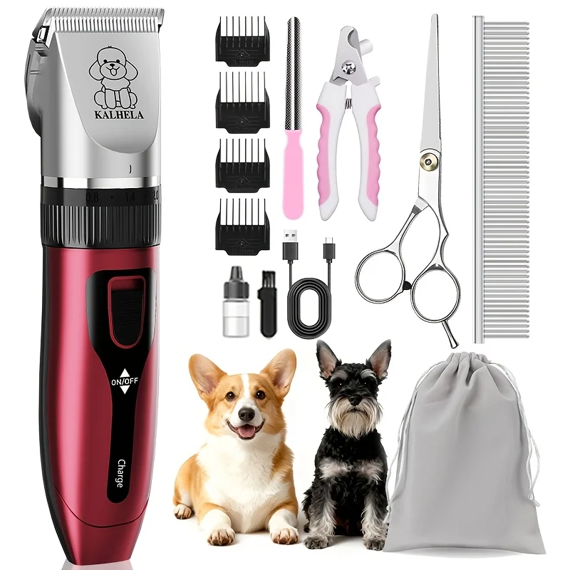 KALHELA Low-Noise Pet Grooming Clipper Set Household Electric Hair Clippers, DIY Pet Hair Trimmer Comes with Type-C Charging Cab