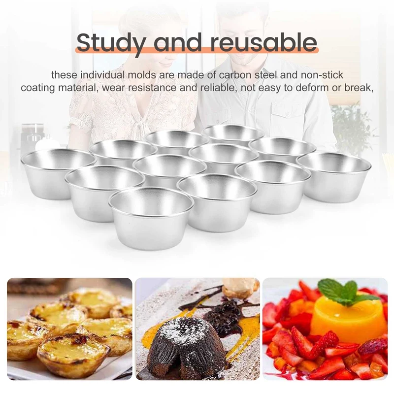 12 Pieces Individual Molds Pudding Molds Cups Mini Chocolate Molten Pans Non-Stick Cupcake Cake Cookie Pudding Mold