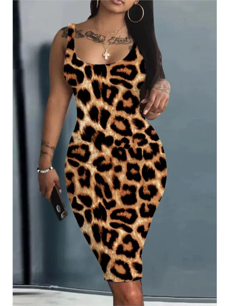 

Summer New Women's Fashion Digital Print Sexy Chest Hugging Sleeveless Suspender Casual Loose Round Neck Slim Fit Skirt