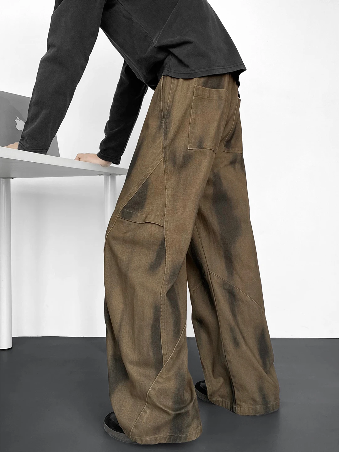 

American Sle Deconstructed Patchwork Men's Spring 2026 Loose Straight Leg Work Pants Faionable Vintage Brand Casual Trousers