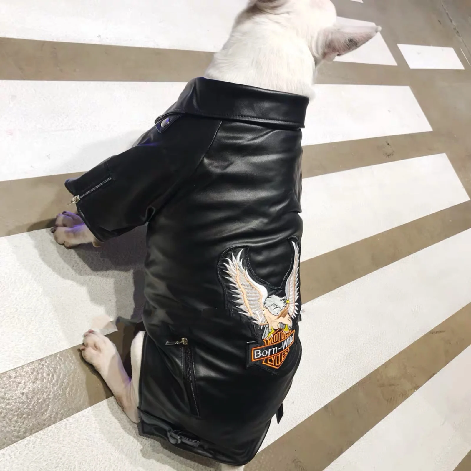 Pet motorcycle leather coat dog autumn and winter cotton coat bull terrier Staffordshire Yingdou costume big dog fat dog clothes