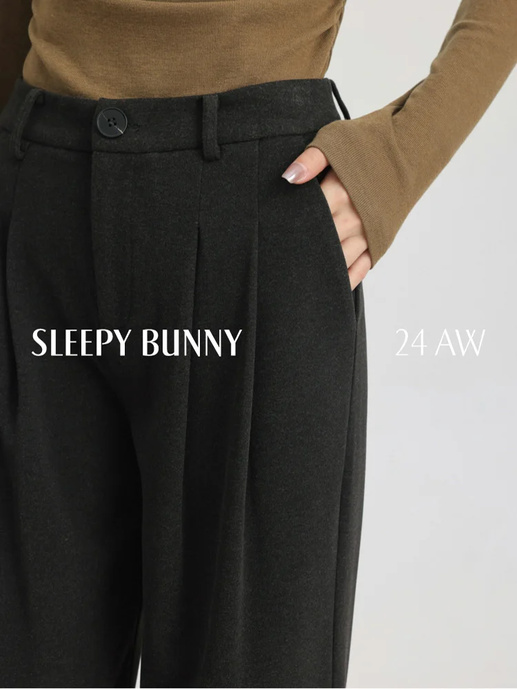Inverno lã-como calças de perna larga feminina cintura alta engrossar preto calças retas emagrecimento quente casual longo até o chão bottoms