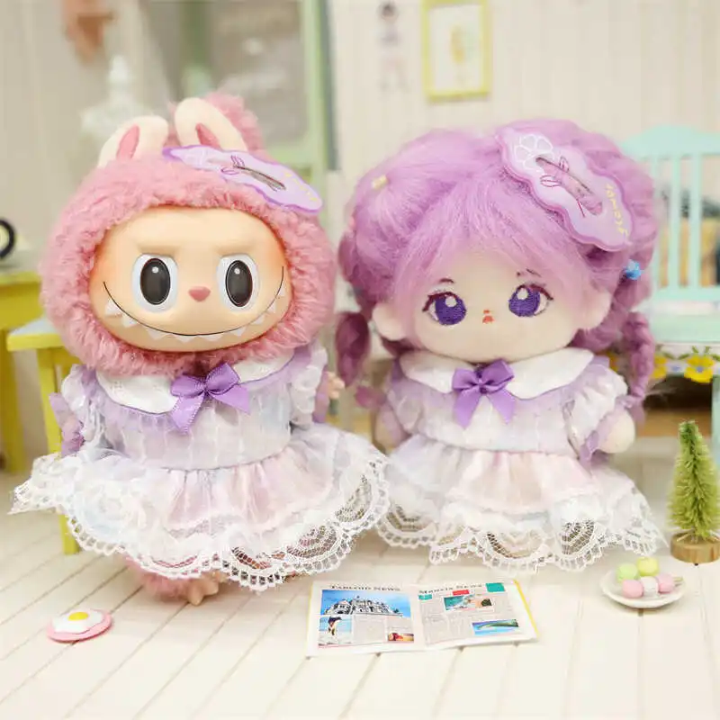 

10cm Cute Mini Purple 2Pcs Set Doll Clothes Soft Kawaii DIY Doll Outfit Changing Dressing Game for Girls Kids Birthday Gifts