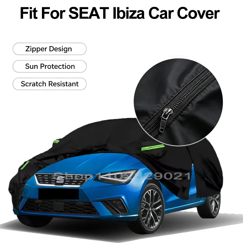 Zipper Door Waterproof Car Cover For SEAT Ibiza Windproof Dustproof UV Protection All Weather Auto Protector