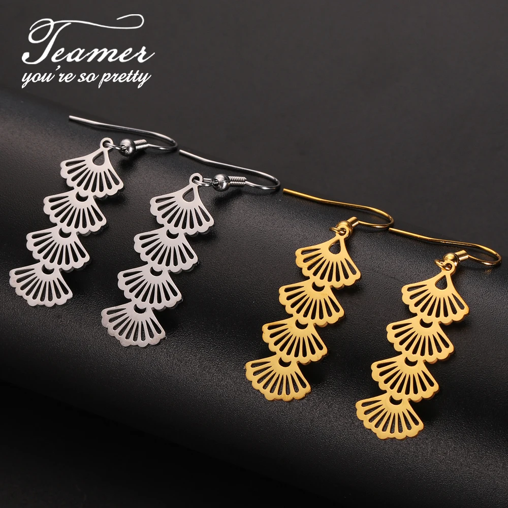 Teamer Hollow Ginkgo Leaf Drop Earrings Gold Color Plant Pendant Dangle Earrings for Women Girls Wedding Party Christmas Jewelry