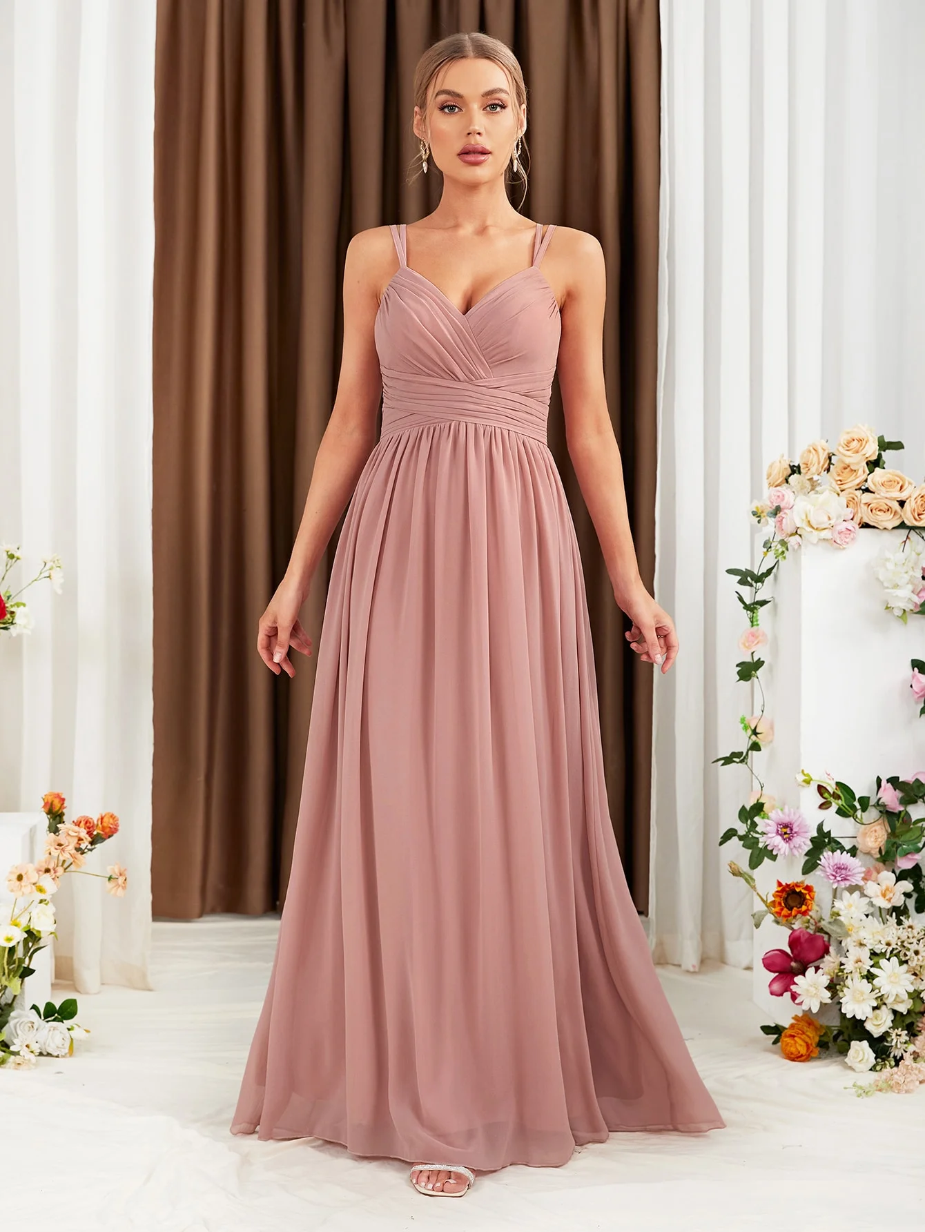 Unithorse Guipure Lace Insert Chiffon Bridesmaid Dress