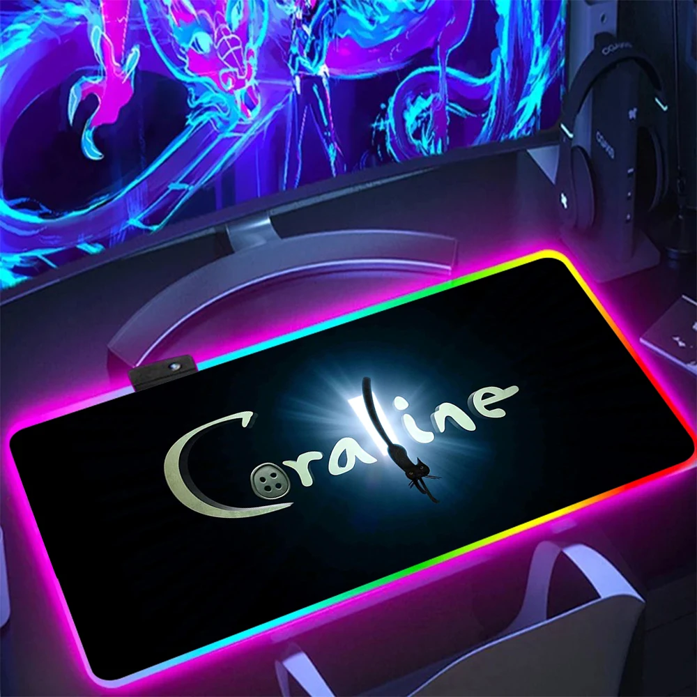 Imagem -05 - Anime Filme de Terror C-coralines Rgb pc Gamer Teclado Mouse Pad Mousepad Led Brilhante Tapetes de Borracha Computador de Jogos Mausepad