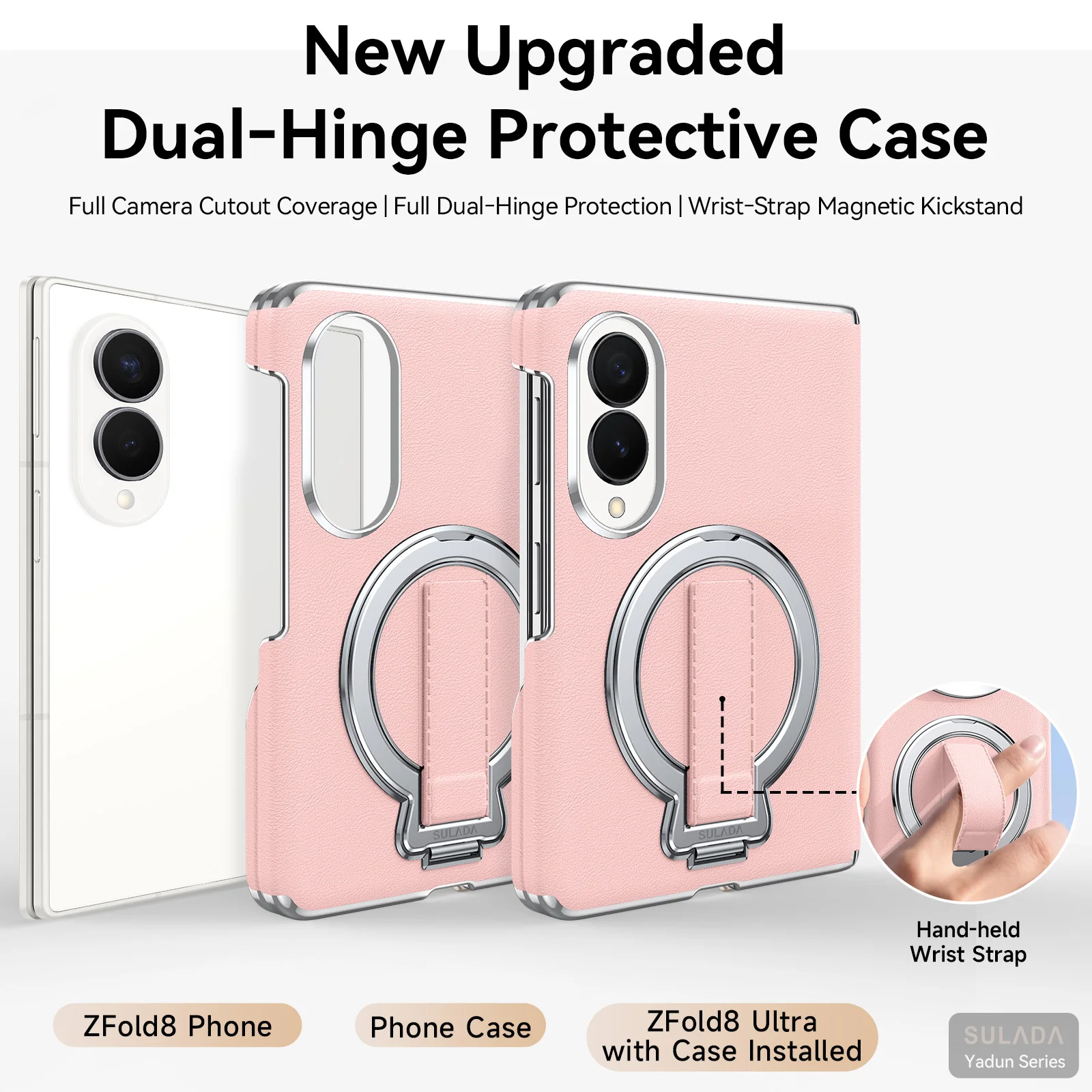For Samsung Galaxy Z Fold 8 Case Wrist Strap Metal Magnetic Stand Double Central Hinge Full-Cover Folding Phone Case