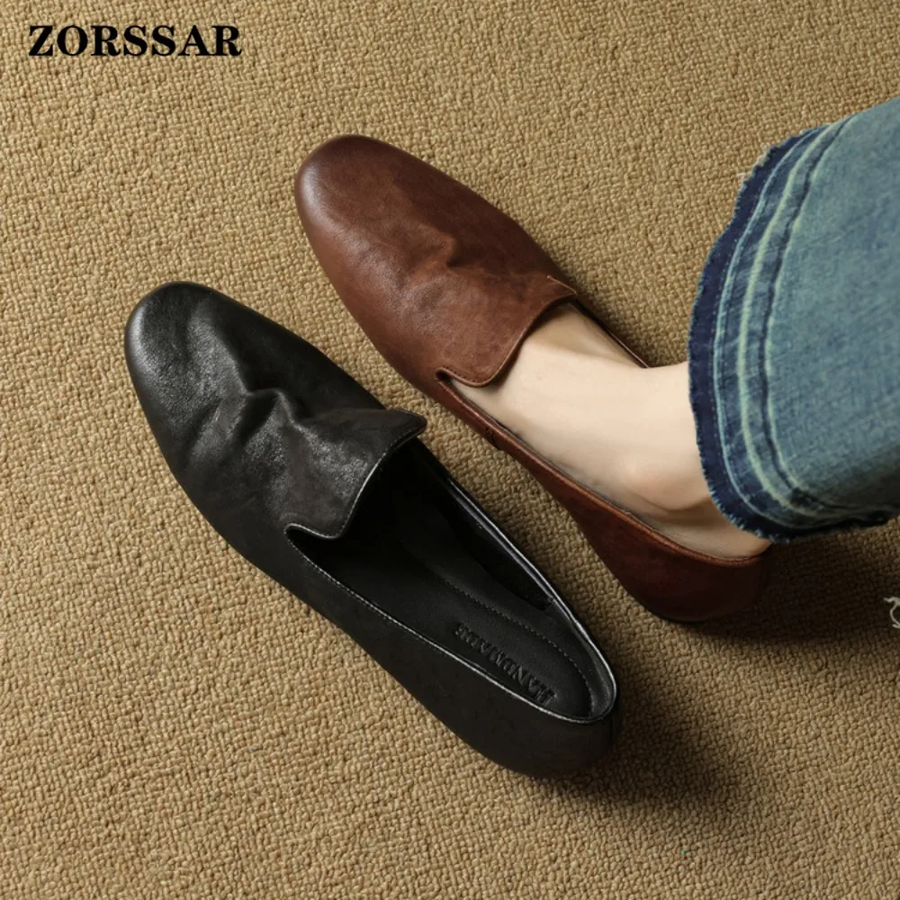 

Women Casual Shoes 2026 New Spring and Autumn Flat Loafers Shoes Women Fashion Retro Non-slip Soft Genuine Leather Flat Shoes