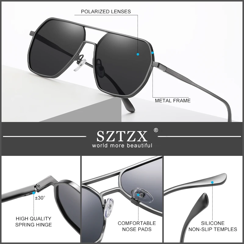 SZTZX New Fashion Aluminum Polarized Sunglasses Men Women Anti-Glare Driving Shade Sun Glasses Anti-UV Square Casual Eyewear