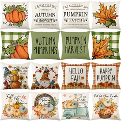 Fall Thanksgiving Cushion Cover 45x45cm Cotton Linen Pillow Cover Dwarfs Pumpkin Plaid Pillow Case Autumn Home Decor Pillowcases