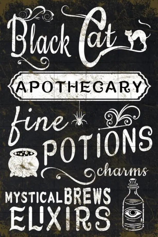 Funny Black Cat Apothecary Fine Mystical Brews Metal Tin Sign Wall Decor Retro Art Rustic Wine Bar Decor Gothic Halloween Decora