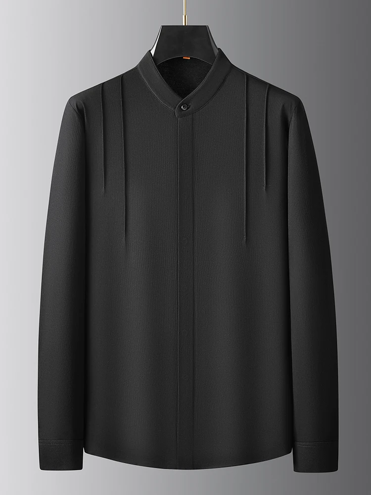 

Мужская свободная рубашка с длинным рукавом, новая, с воротником-стойкой, больших размеров, повседневная, для полных мужчин, в китайском стиле, для делового джентльмена