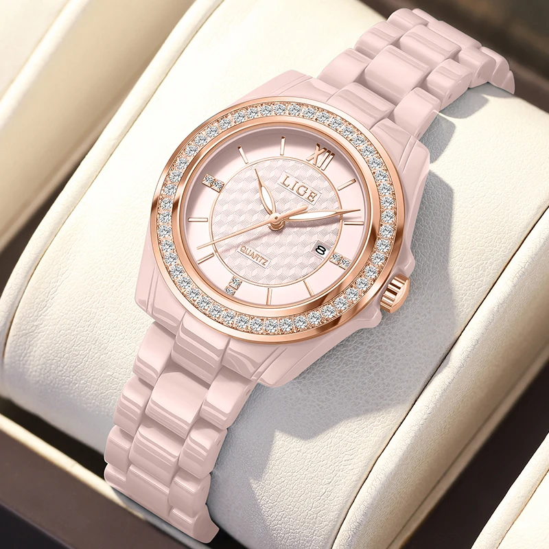 

LIGE элегантные женские часы модные роскошные кварцевые наручные часы водостойкие светящиеся керамические часы женские подарки Reloj Mujer + коробка