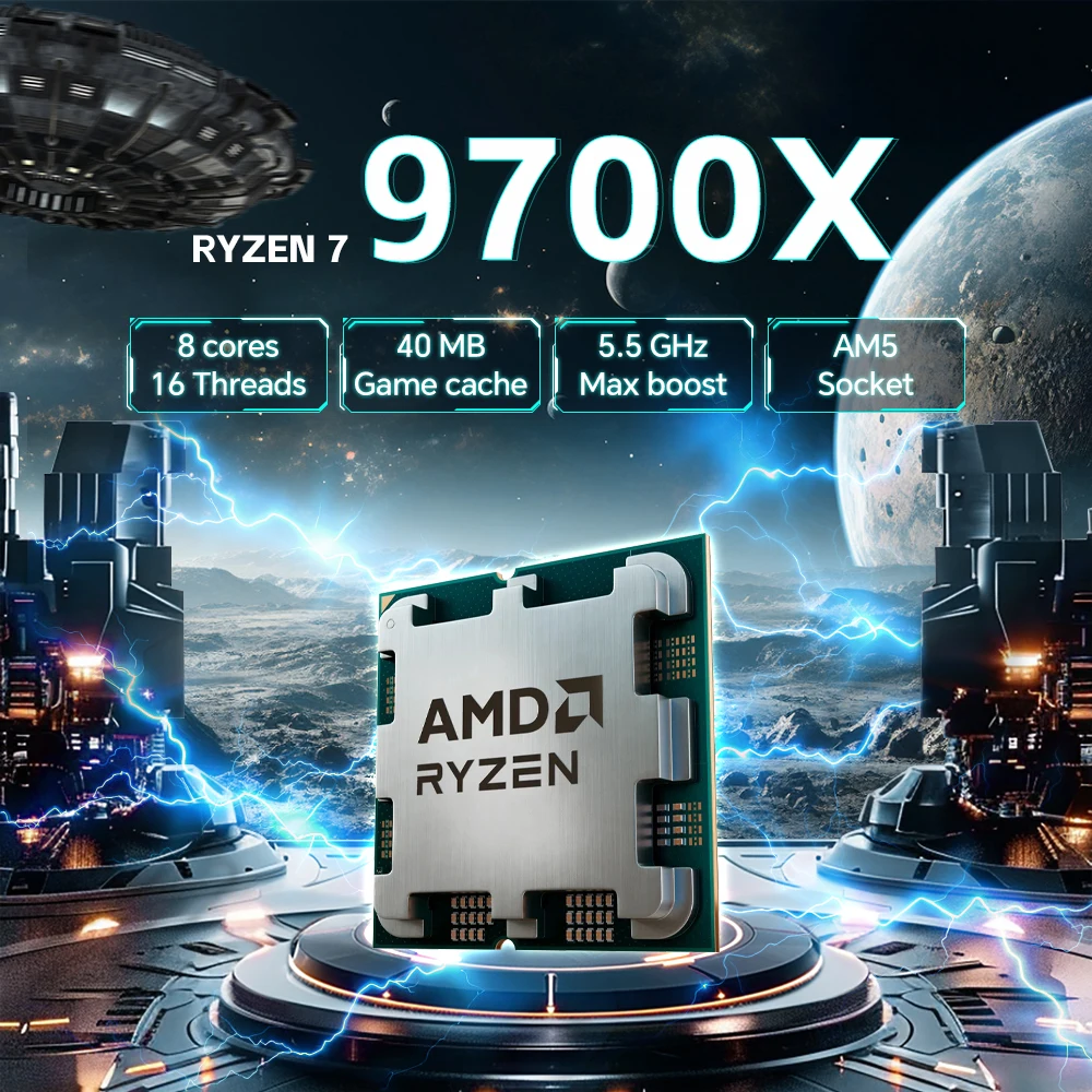 AMD Ryzen 7 9700X 8-Core 16-Thread DDR5 L3=32M 4NM NEW 3.8GHz Socket AM5 Processor 65W R7 9700X but without fan