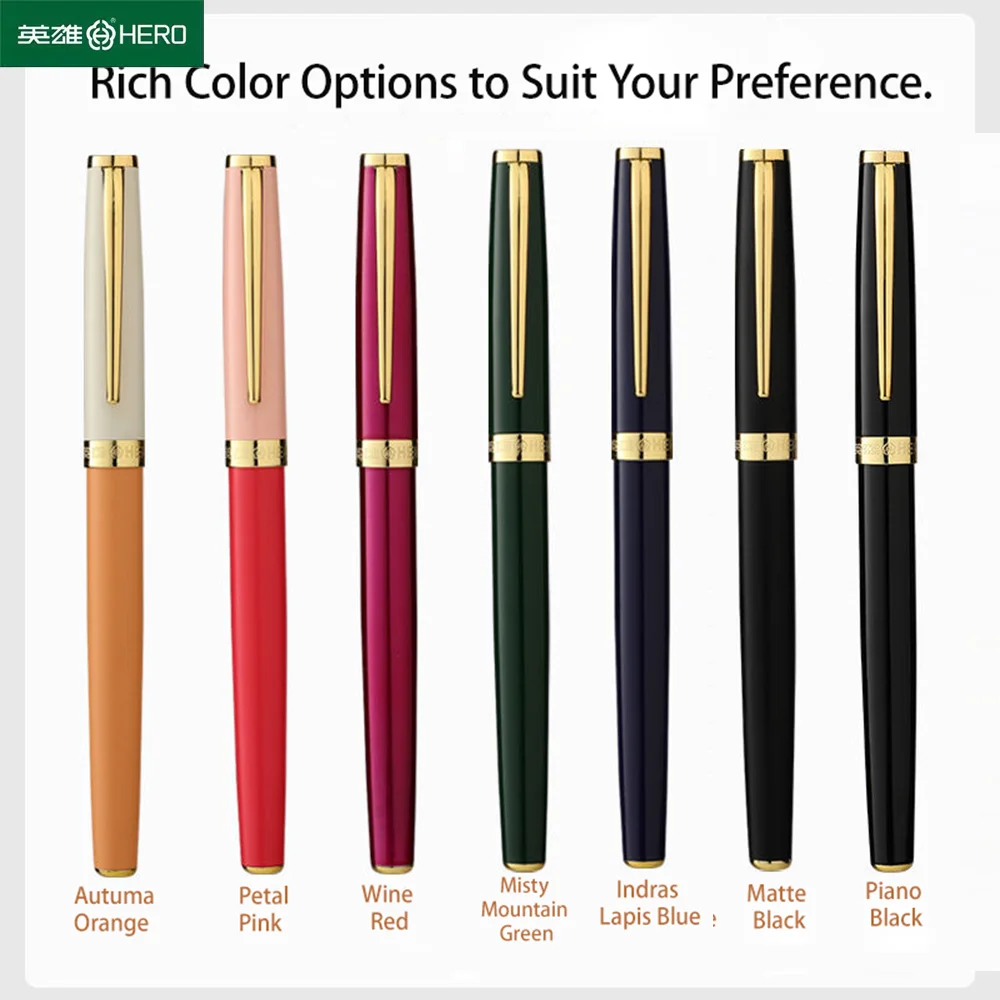 

HERO P108 Metal Fountain Pen 2-Pack, Anti-Slip Matte Grip, 2-IN-1 Ink System, 7 Colors & Nib Options, Smooth Writing No Ink