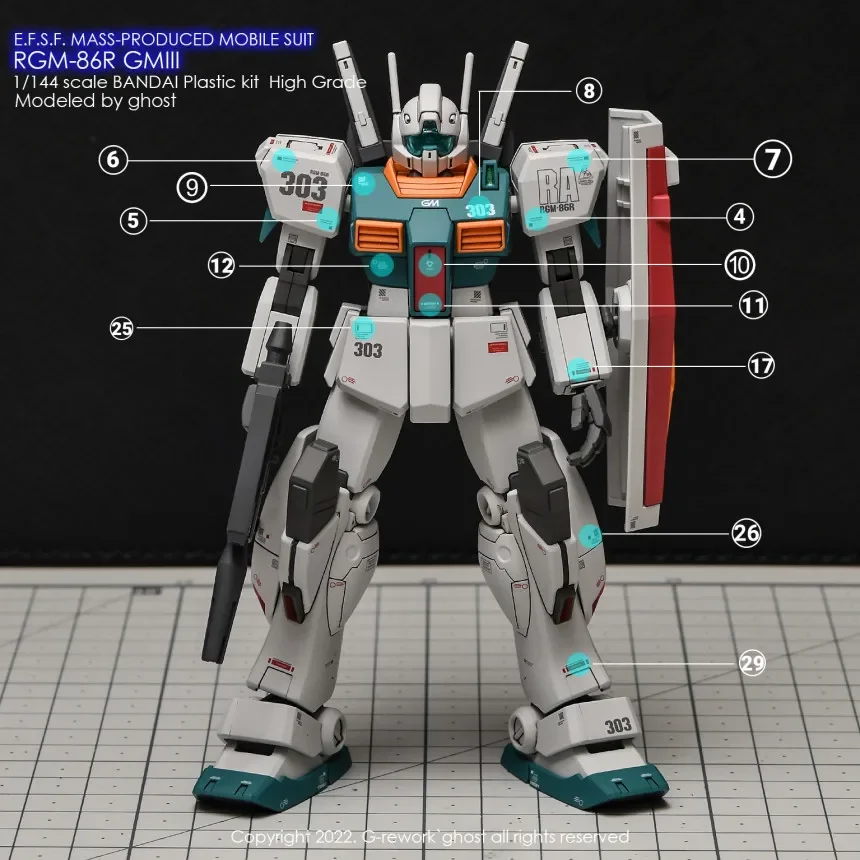نموذج الشارات ل HGUC 1/144 RGM-86R GM III أطقم منمذجة شبح مخصص ملصق مائي HD الفلورسنت اللون ملصقات المياه لنموذج هواية DIY