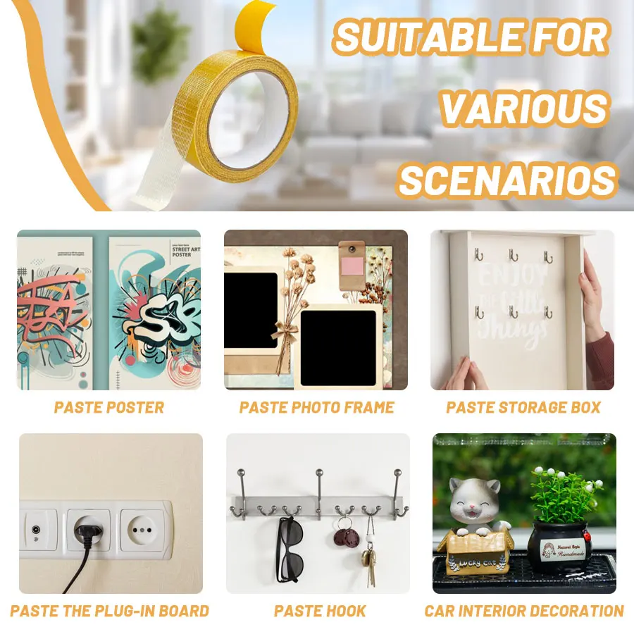 1Roll 5M Double Sided Tape High Viscosity Grid Fiber Transparent Double Sided Tape Sticky Adhesive Fiber Mesh Tape