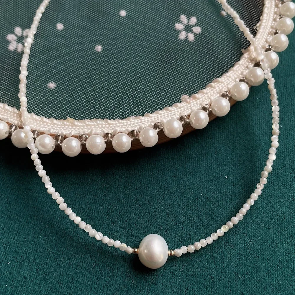 Minimalist Shell Pearl Necklace Thin 2mm Mini Shiny White Natural Freshwater Baroque Pearl Charm Short Choker Necklace for Women