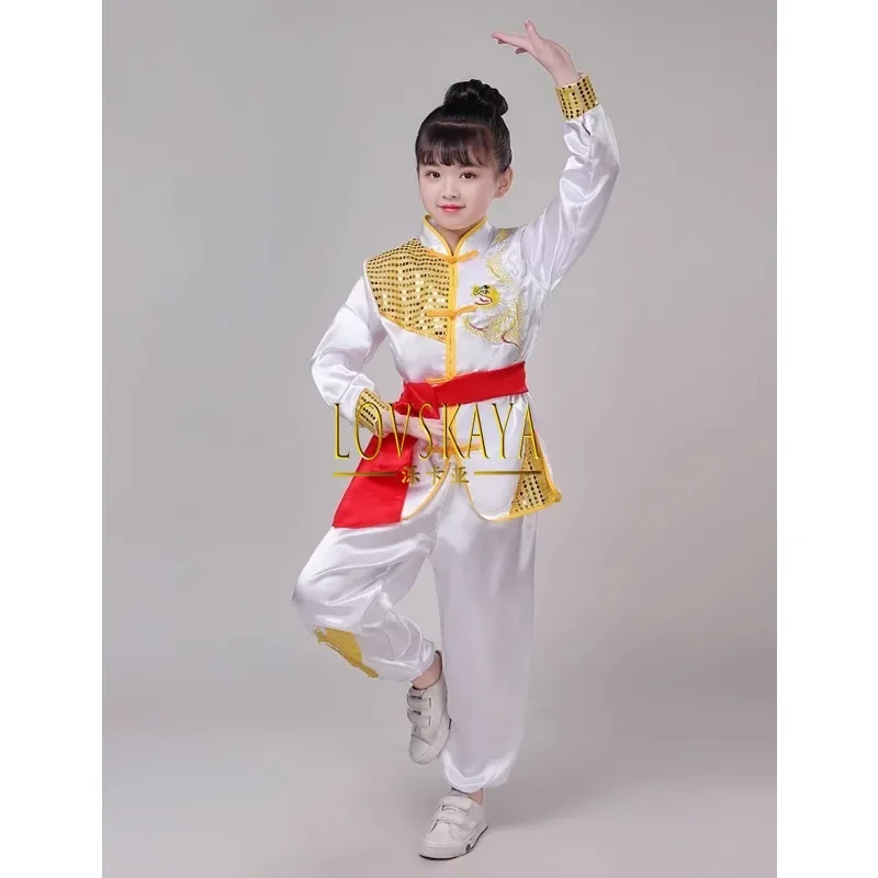 Children sequin martial arts costumes performance Kung Fu Tai Chi costumes drumming dragon performance costumes