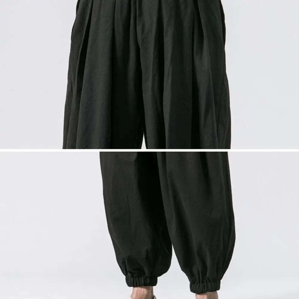 Men Bloomers Baggy Loose Drawstring Elastic Waist Pockets Ankle-banded Soft Breathable Long Harem Trousers