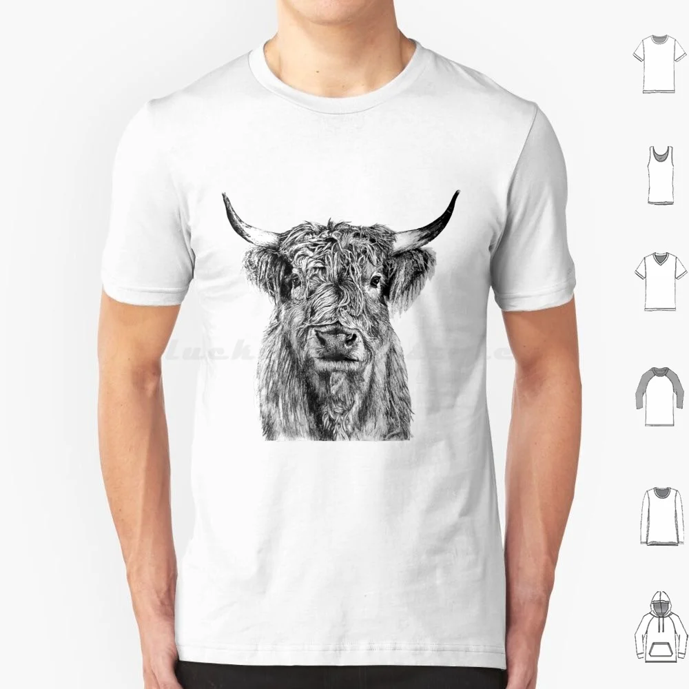 Scottish Highland Cow T Shirt Men Women Kids 6xl Black White Cow Scotland Scottish Highland Pen Calf Bull