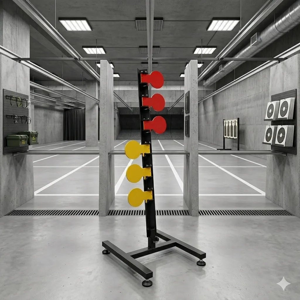 Indoor Tactical Steel Shooting Target System, Lollipop Design, Red/White, 132cm High - Shooting Accessories