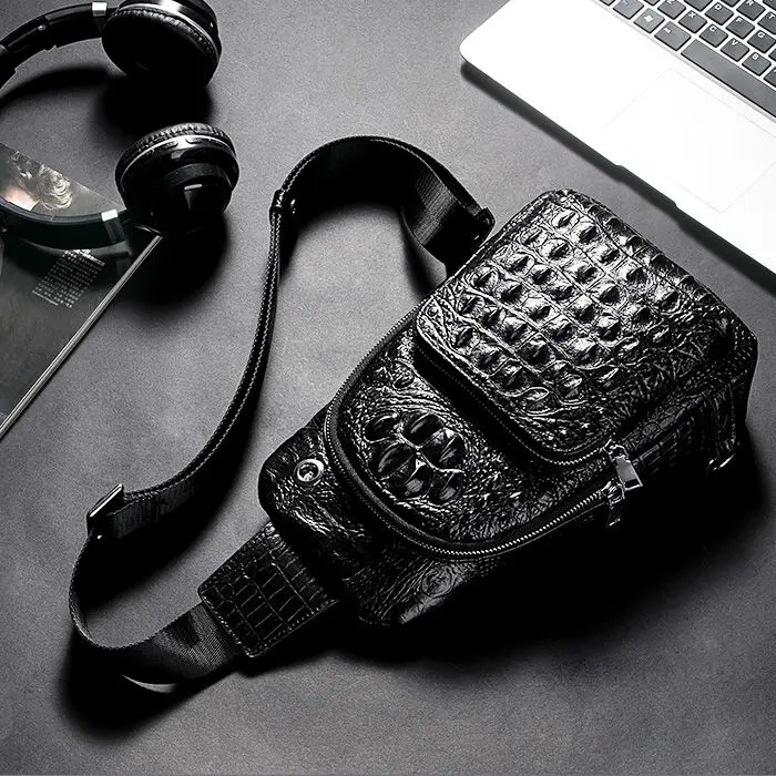 

New Fashion Cow Genuine Leather Men Waist Packs Casual Chest Bags High Quality Boy Alligator Pattern Brand Design Chest Shoulder