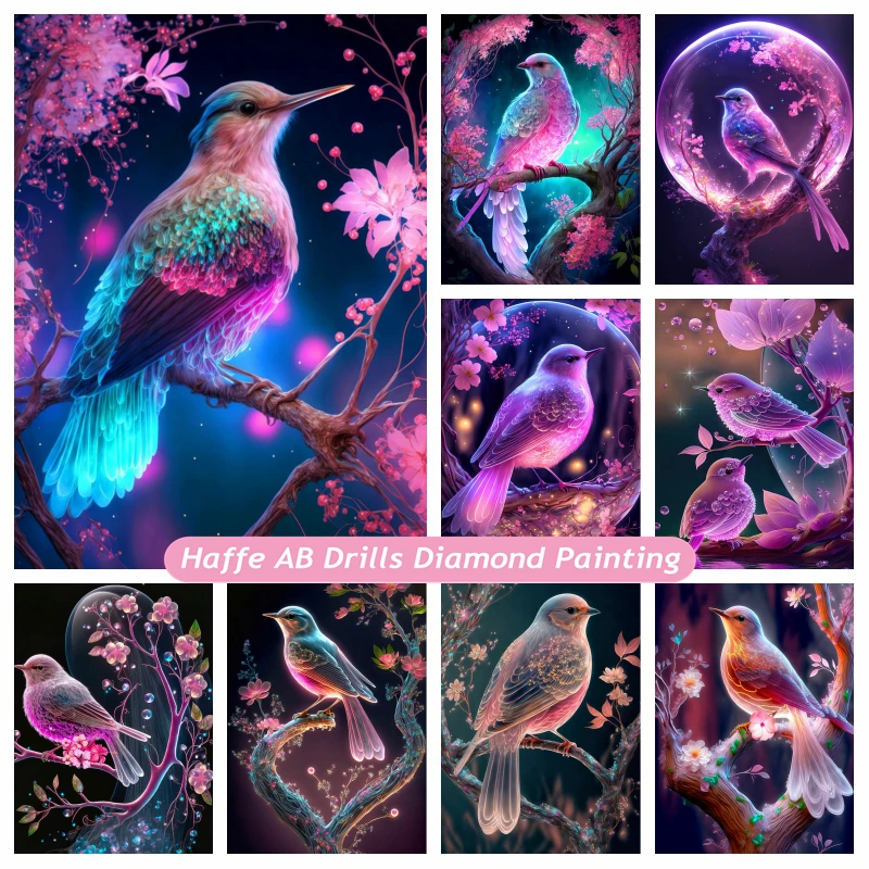 

Glitter Birds With Flowers AB Diamond Painting Art Fantasy Night Animal Landscape Rhinestone Photo Cross Stitch Room Decor