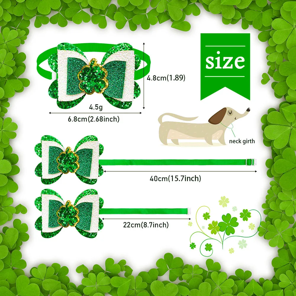 Pajaritas de San Patricio para perros pequeños y gatos, accesorios de aseo para perros pequeños, color verde, 30 piezas, novedad