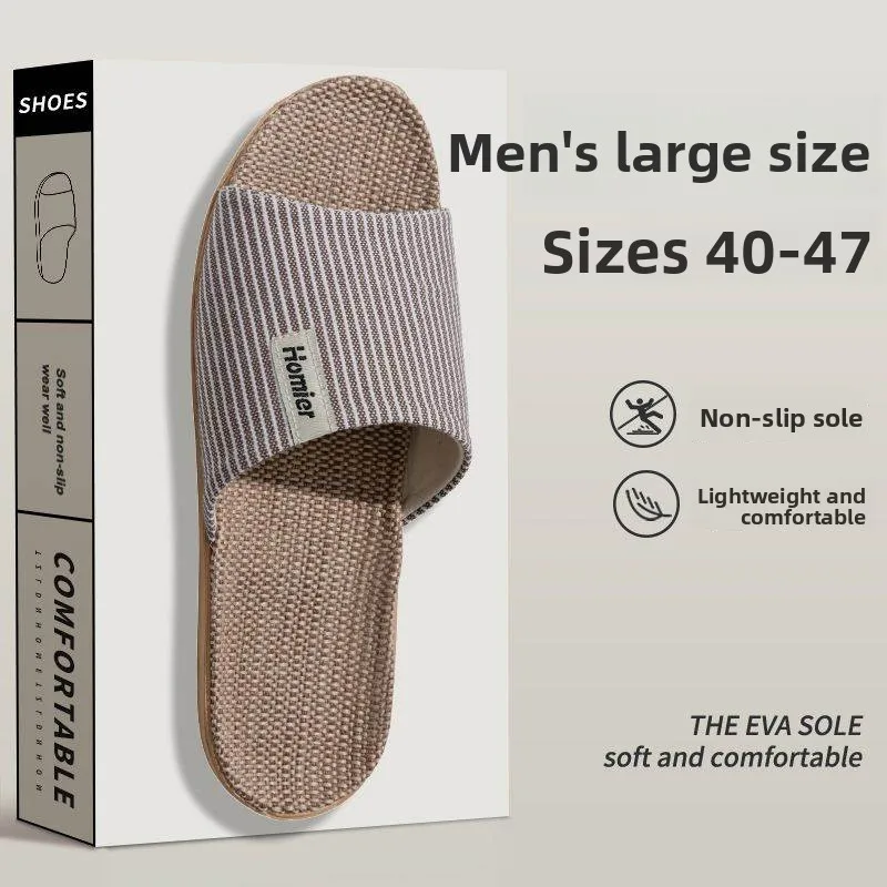 

Льняные мужские тапочки для дома, летние, большие размеры 47-48, нескользящие, из хлопка и льна, прохладные, удобные, дышащие