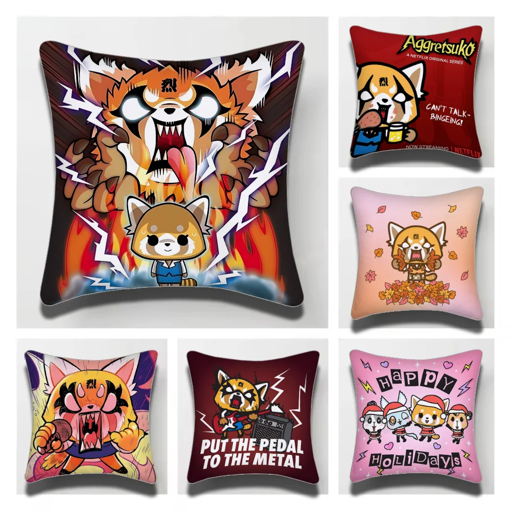 Sanrio Aggretsuko Decorative Room Aesthetics Pillow Case Home Decor Bedroom Sofa Bed Pillow Cover 45x45