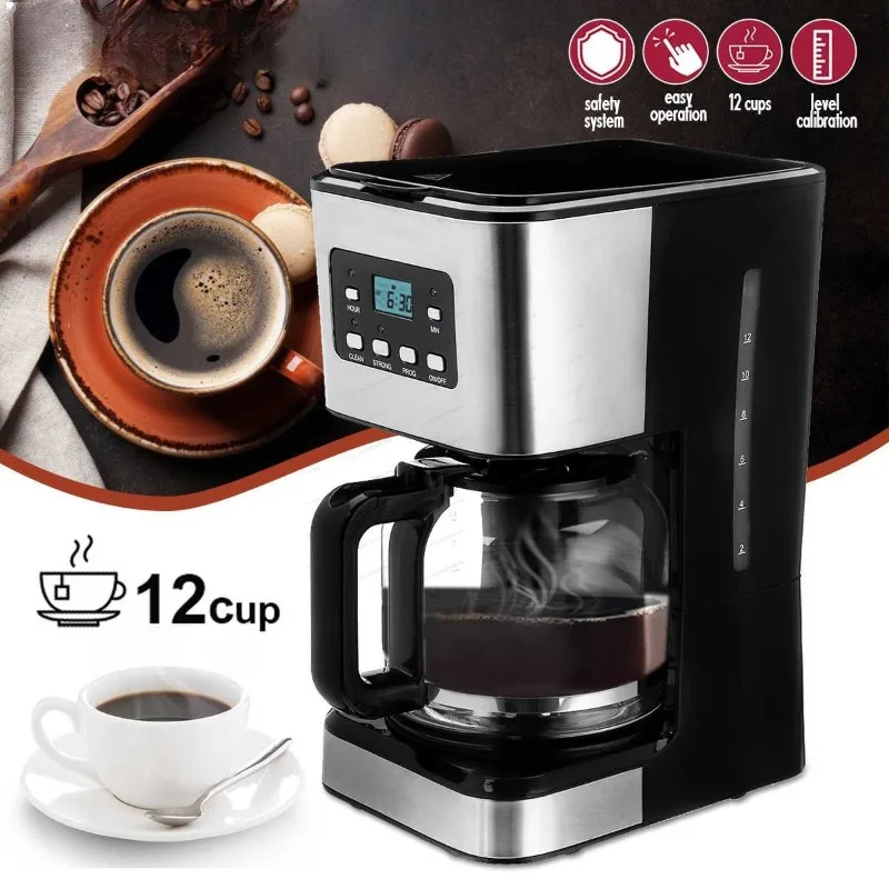 Coffee Maker 110V Automatic Drip Type Stainless Steel Household Machine for Americano Coffee Tea Brewing
