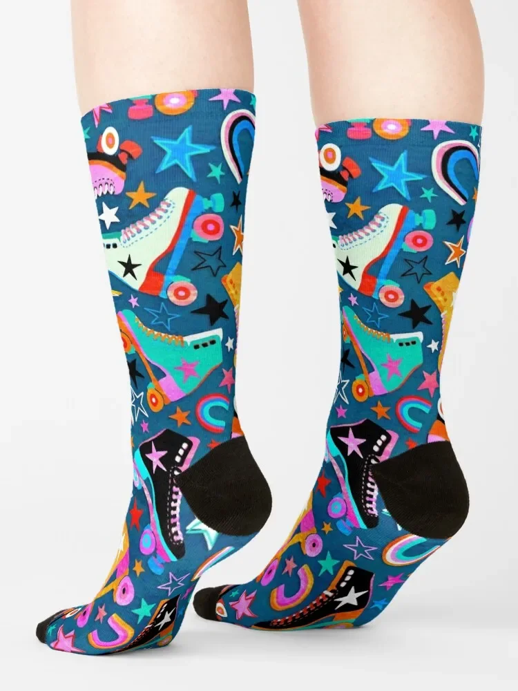 Chaussettes patins à roulettes et étoiles arc-en-ciel rétro pour hommes et femmes, bas, cadeaux de Noël