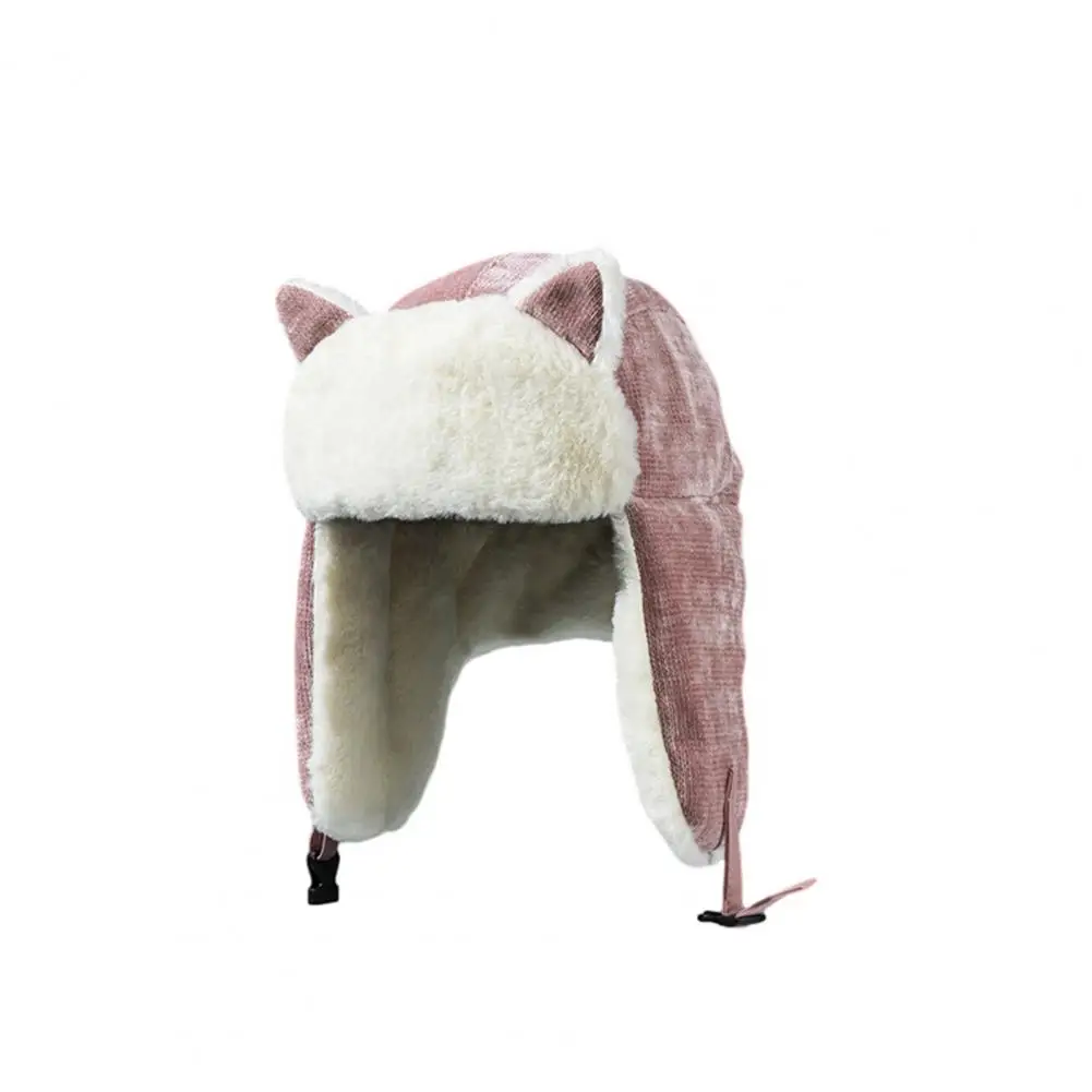 Ladies Polyester Hat Cozy Velvet lined Women's Trapper Hat with Cat Ears Windproof Winter Ear for Ladies Stylish Warm